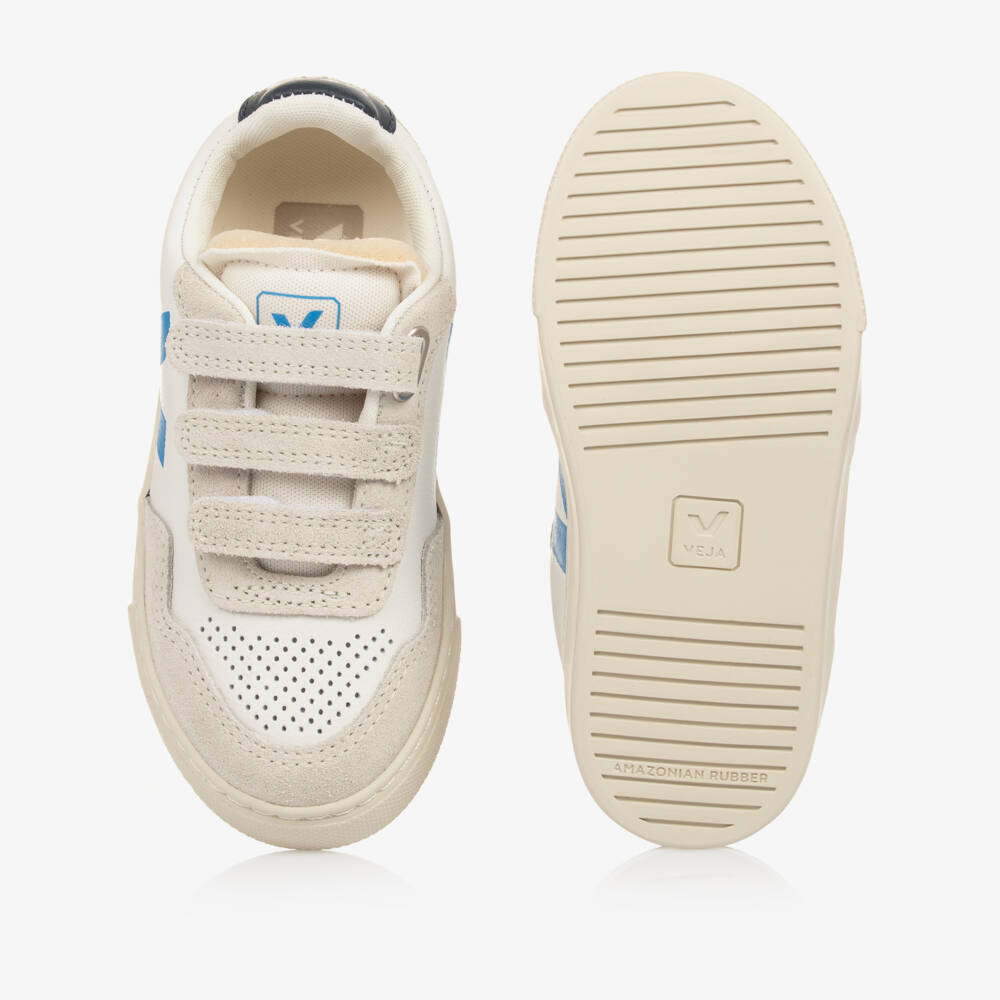 VEJA-White & Blue Leather V-90 Trainers | Childrensalon Outlet
