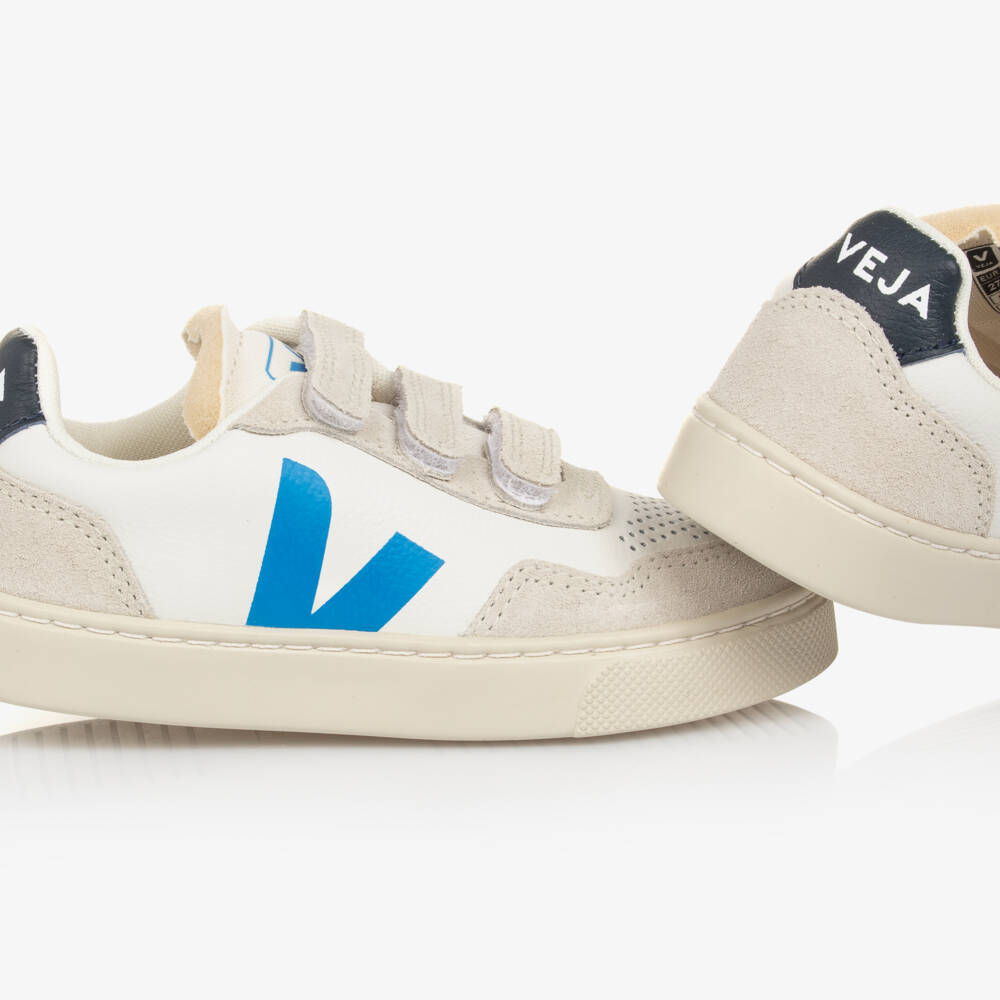 VEJA-White & Blue Leather V-90 Trainers | Childrensalon Outlet