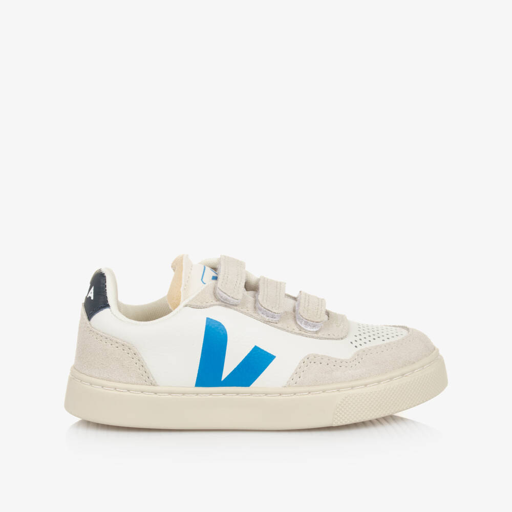 VEJA-White & Blue Leather V-90 Trainers | Childrensalon Outlet