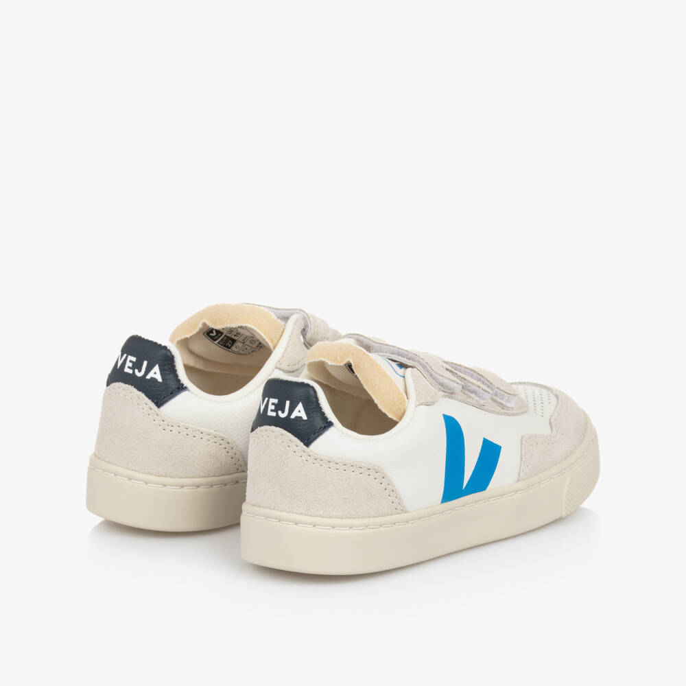 VEJA-White & Blue Leather V-90 Trainers | Childrensalon Outlet