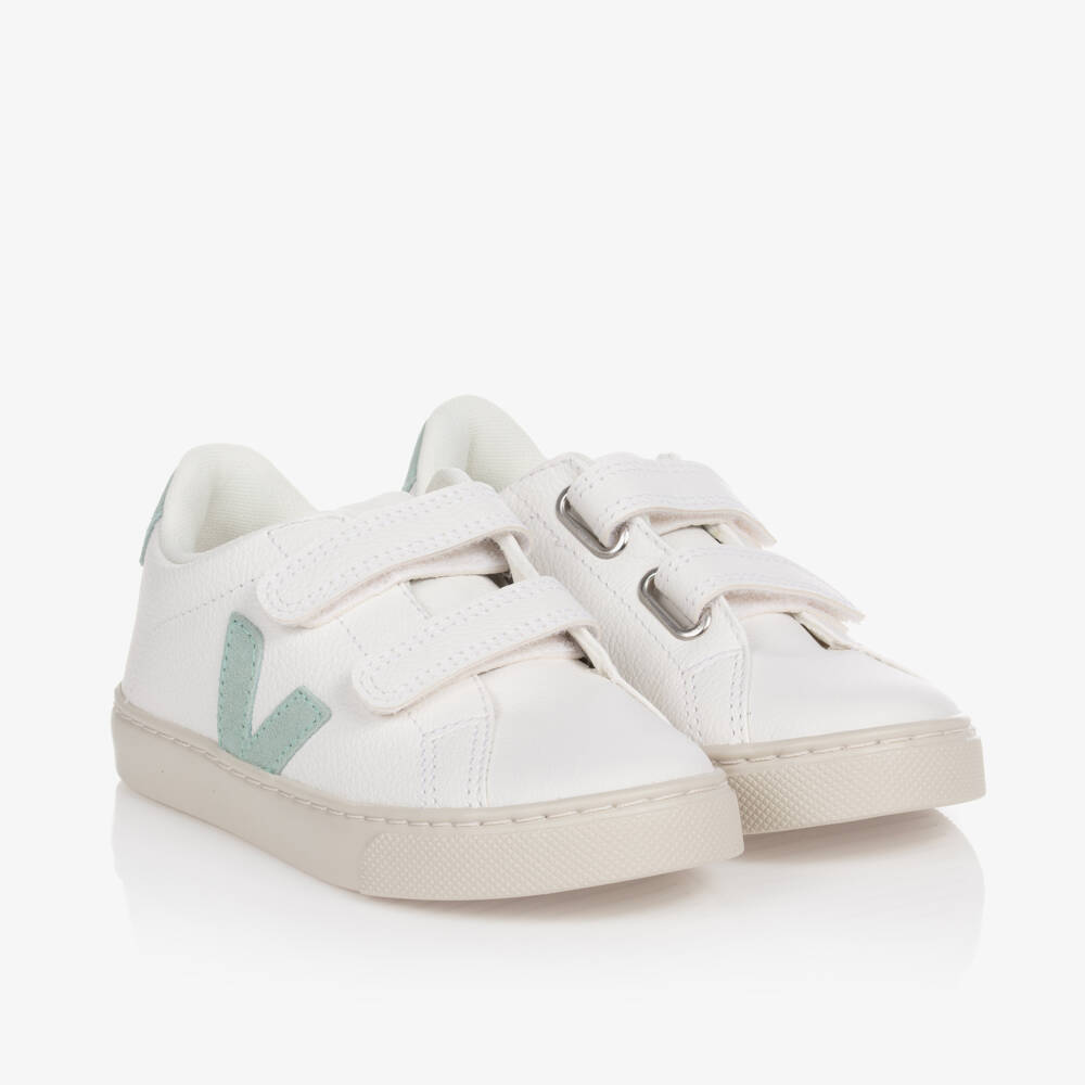 VEJA-White & Green Leather Esplar Trainers | Childrensalon Outlet