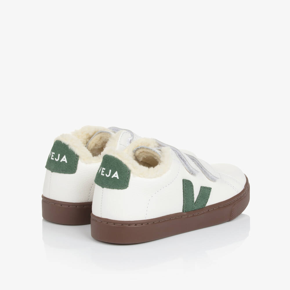 VEJA-White & Green Leather Esplar Trainers | Childrensalon Outlet
