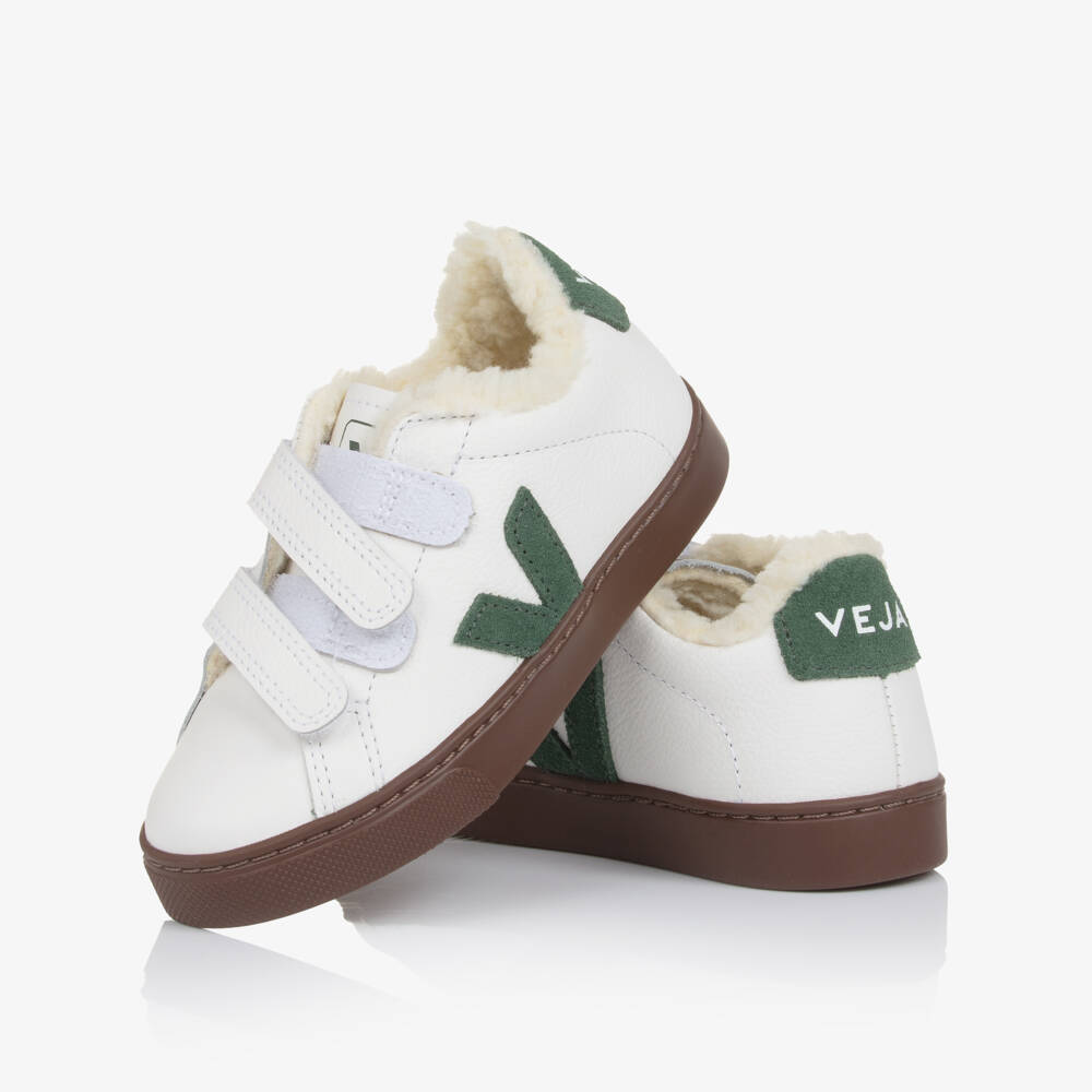 VEJA-White & Green Leather Esplar Trainers | Childrensalon Outlet