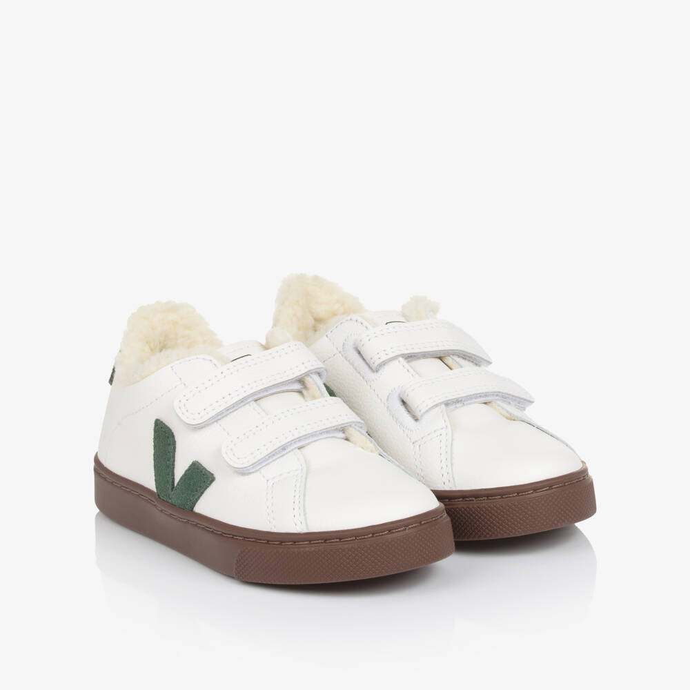 VEJA-White & Green Leather Esplar Trainers | Childrensalon Outlet