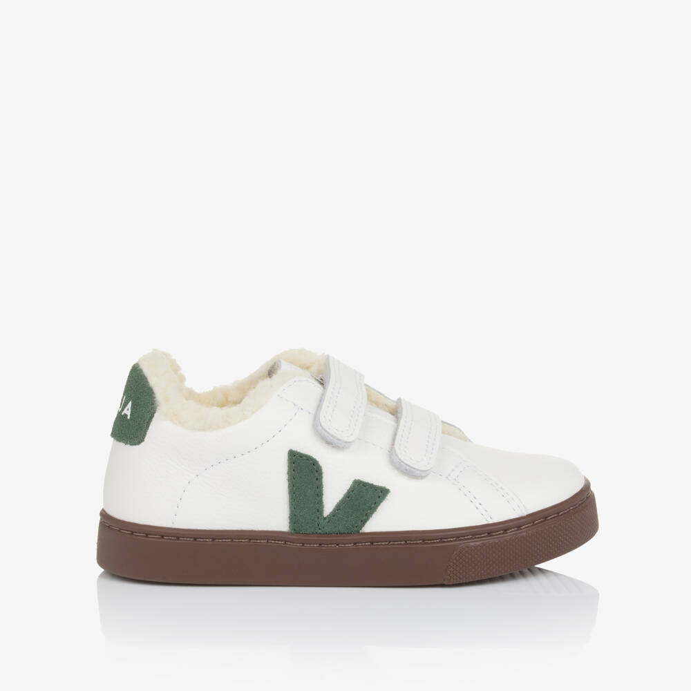 VEJA-White & Green Leather Esplar Trainers | Childrensalon Outlet