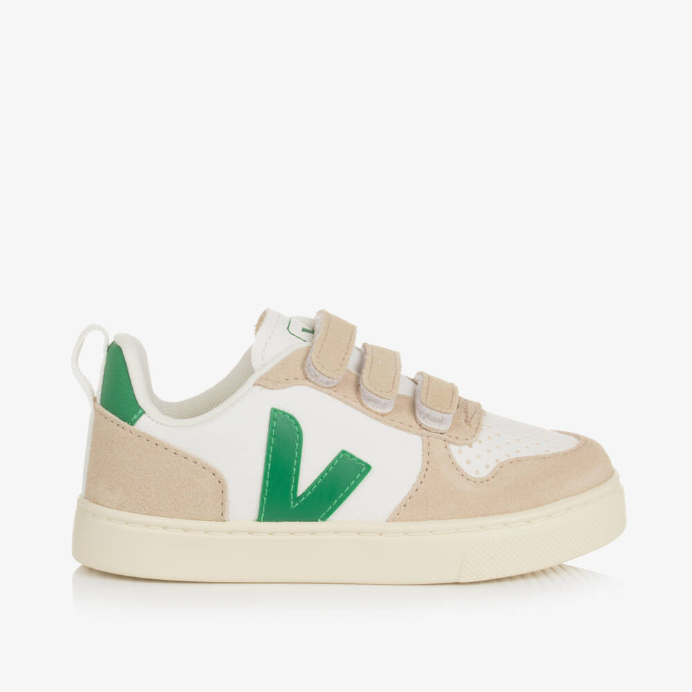 VEJA-White & Green Leather V-10 Trainers | Childrensalon Outlet