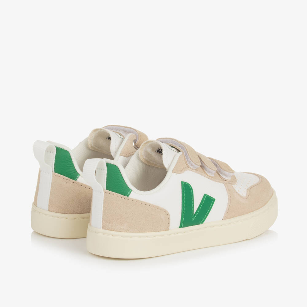 VEJA-White & Green Leather V-10 Trainers | Childrensalon Outlet