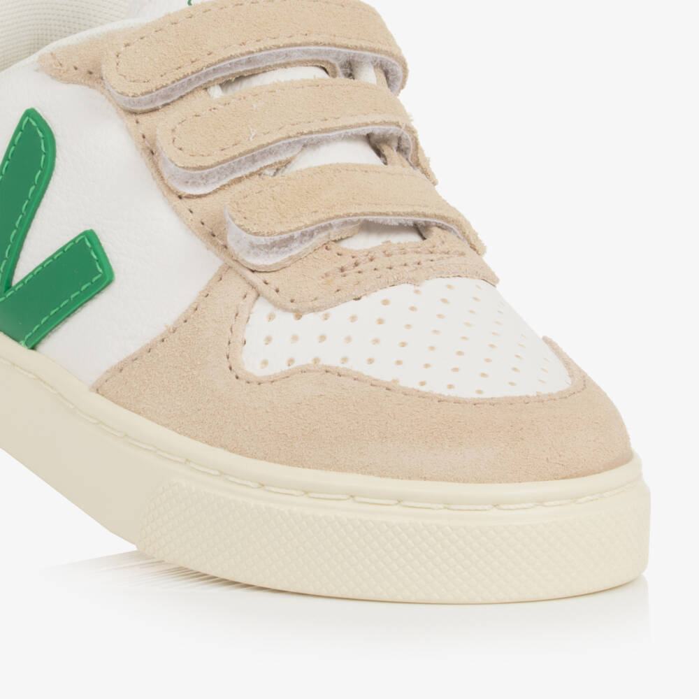 VEJA-White & Green Leather V-10 Trainers | Childrensalon Outlet