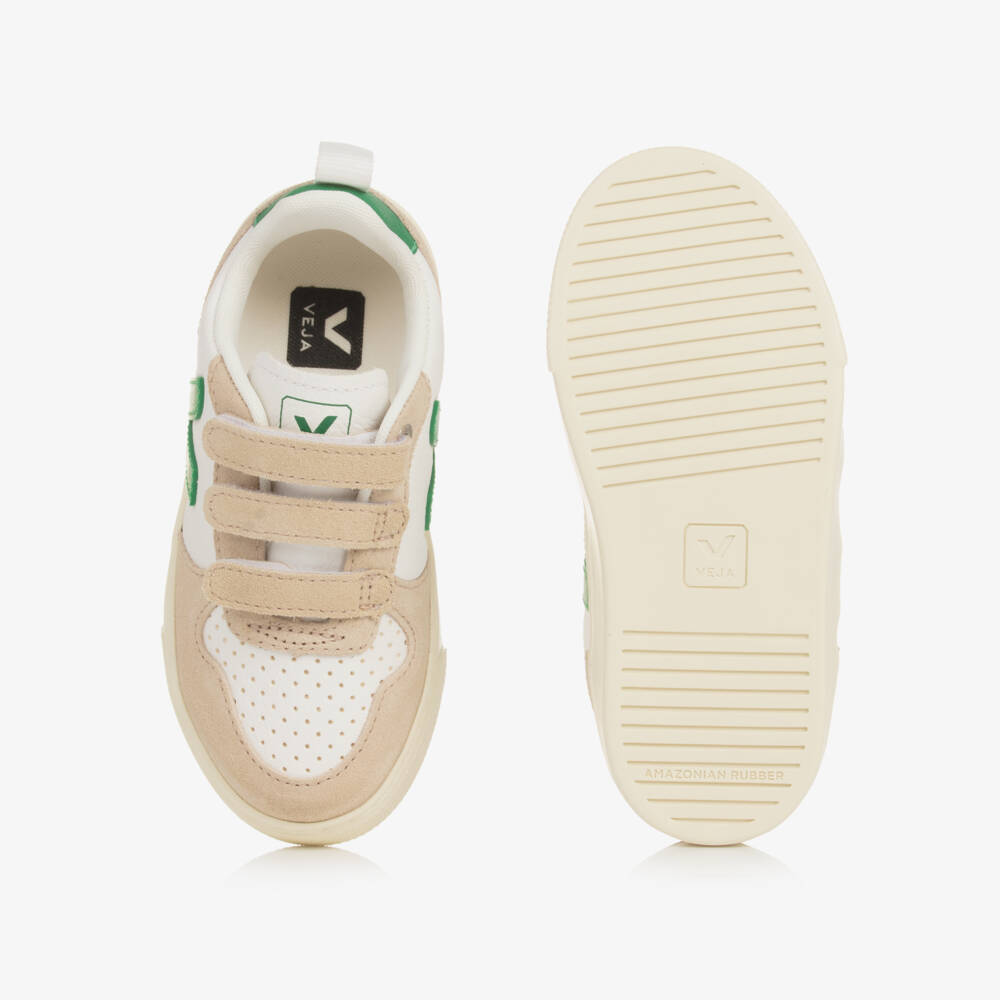 VEJA-White & Green Leather V-10 Trainers | Childrensalon Outlet