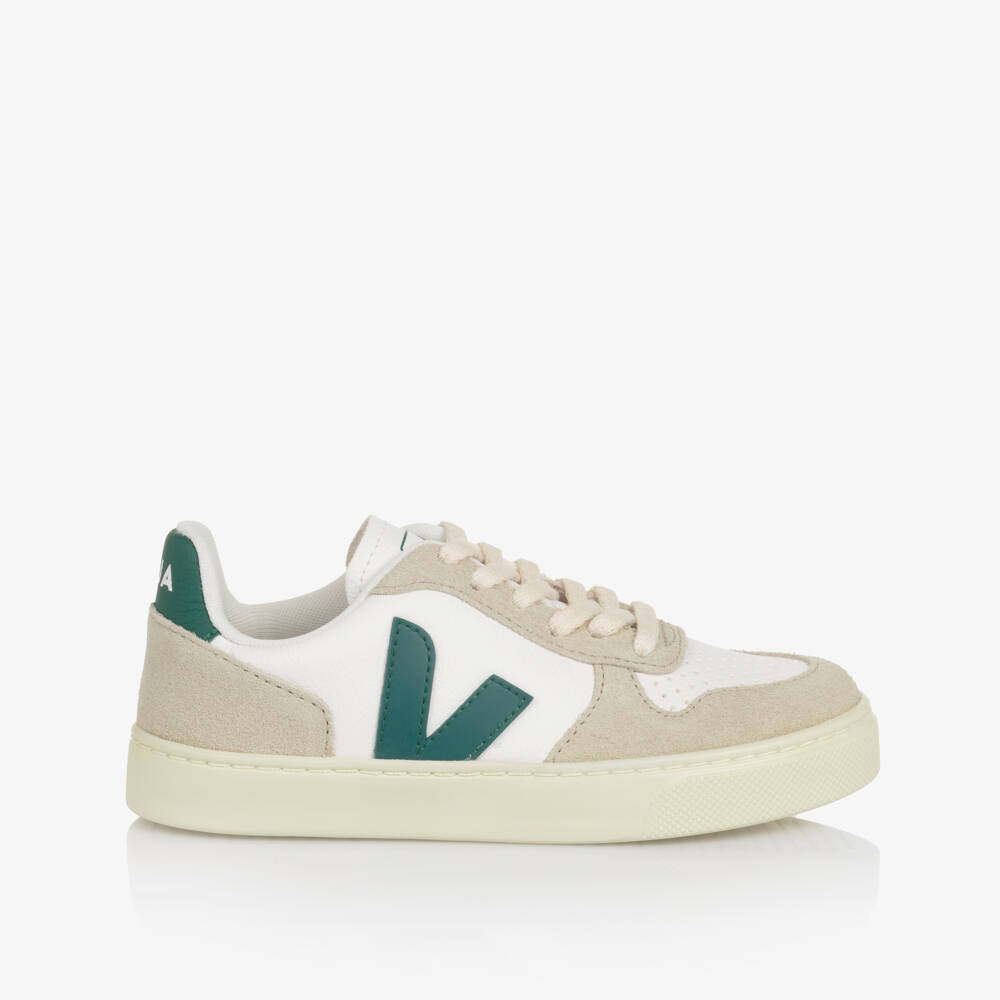 VEJA-حذاء رياضي من الجلد الأبيض والأخضر | Childrensalon Outlet