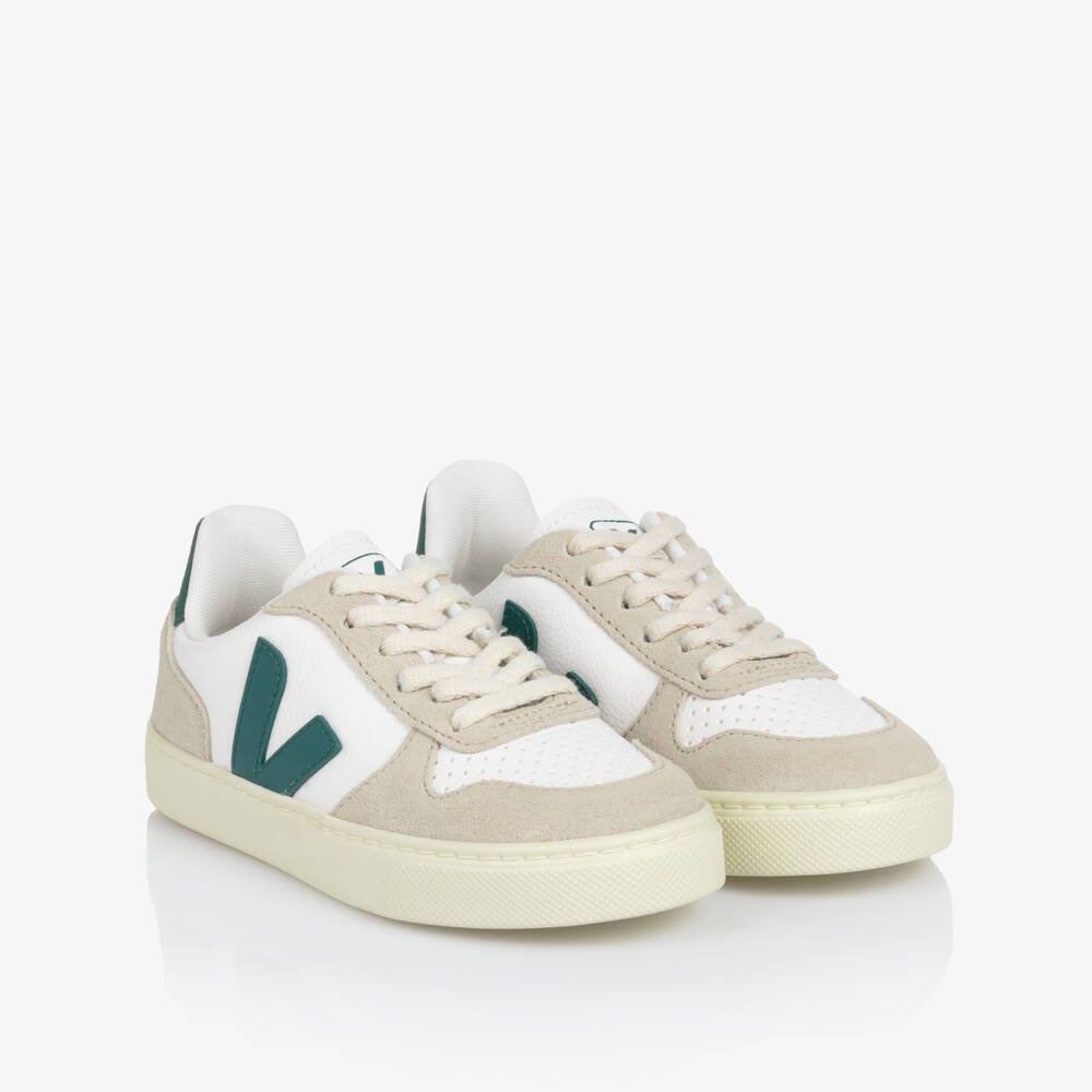 VEJA-حذاء رياضي من الجلد الأبيض والأخضر | Childrensalon Outlet