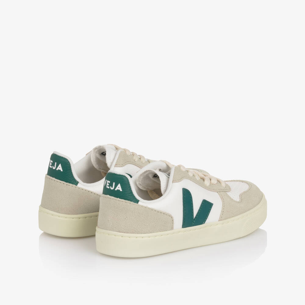 VEJA-حذاء رياضي من الجلد الأبيض والأخضر | Childrensalon Outlet