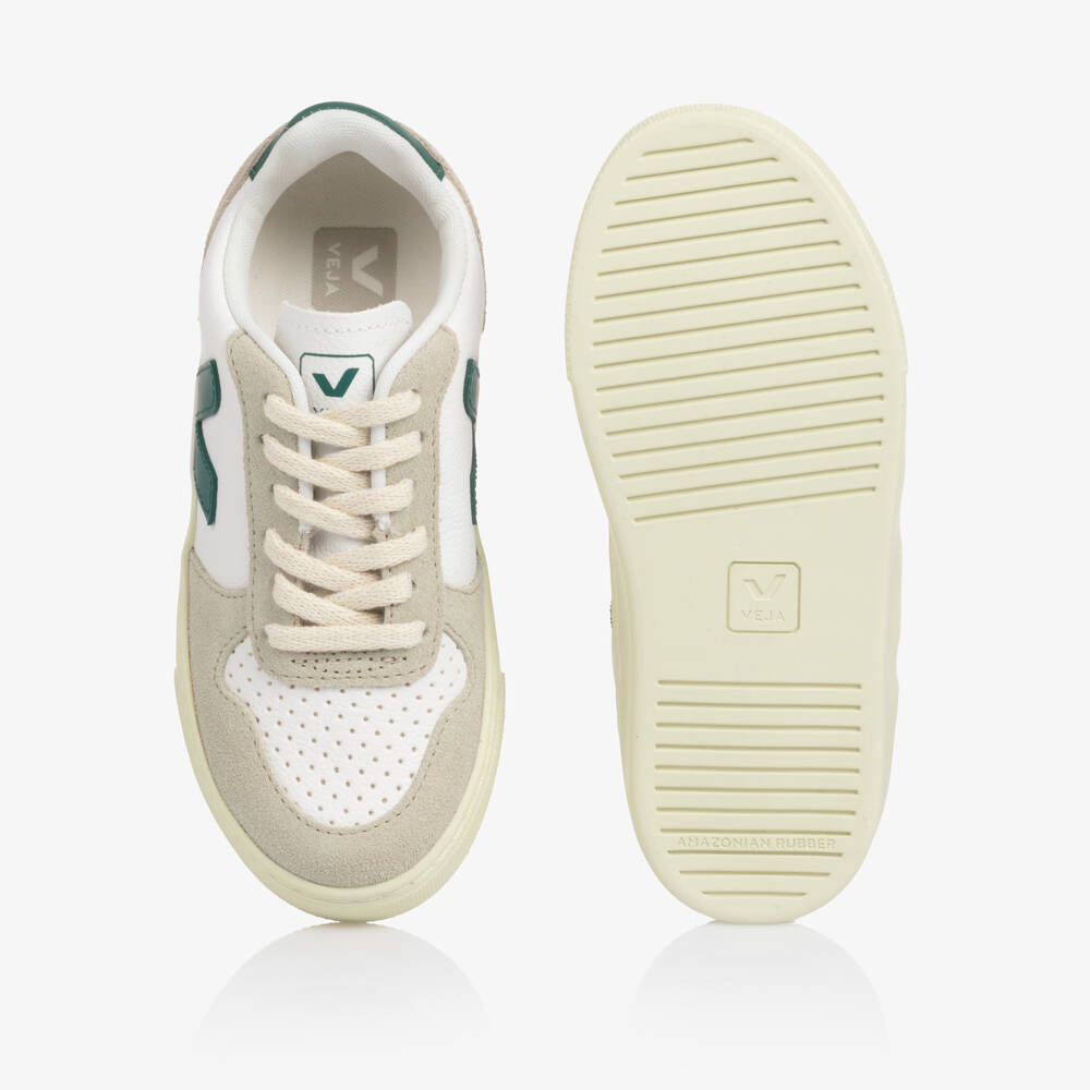 VEJA-حذاء رياضي من الجلد الأبيض والأخضر | Childrensalon Outlet