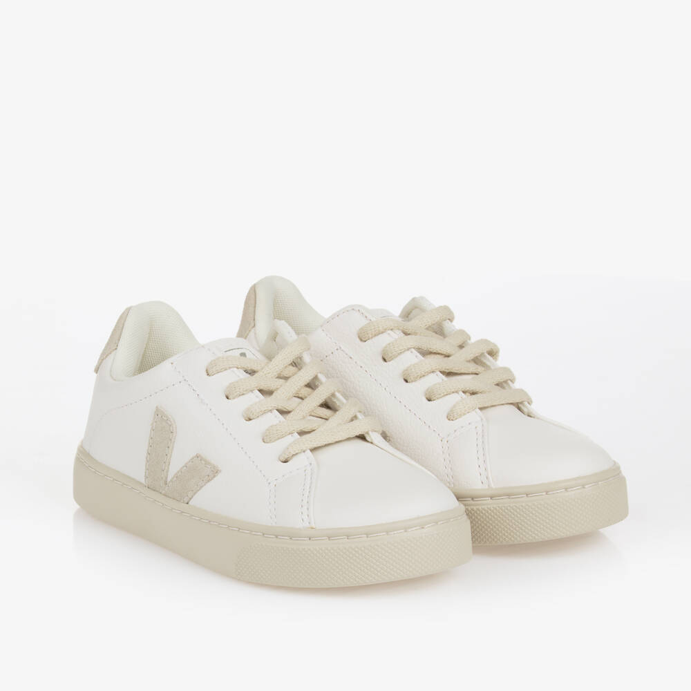 VEJA-White & Grey Leather Esplar Trainers | Childrensalon Outlet