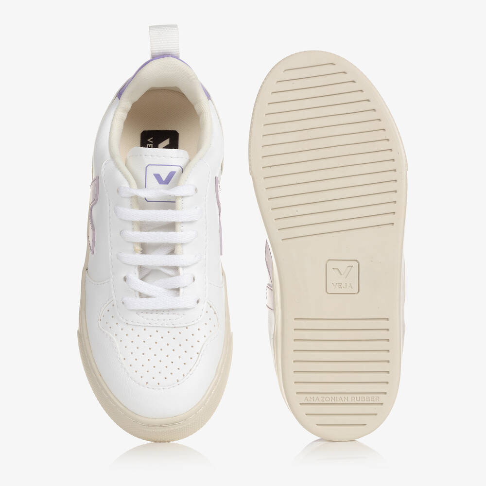 VEJA-حذاء رياضي V-10 بأربطة لون أبيض و بنفسجي للبنات | Childrensalon Outlet