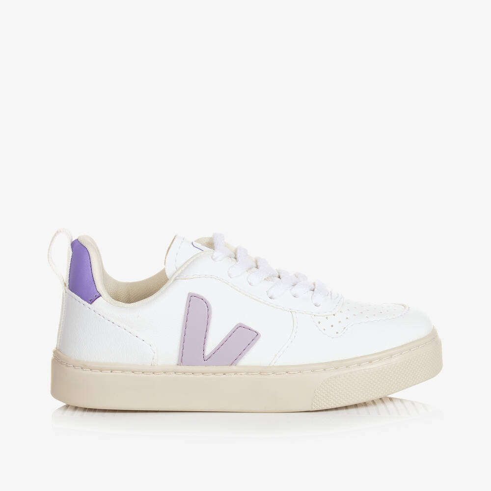 VEJA-حذاء رياضي V-10 بأربطة لون أبيض و بنفسجي للبنات | Childrensalon Outlet