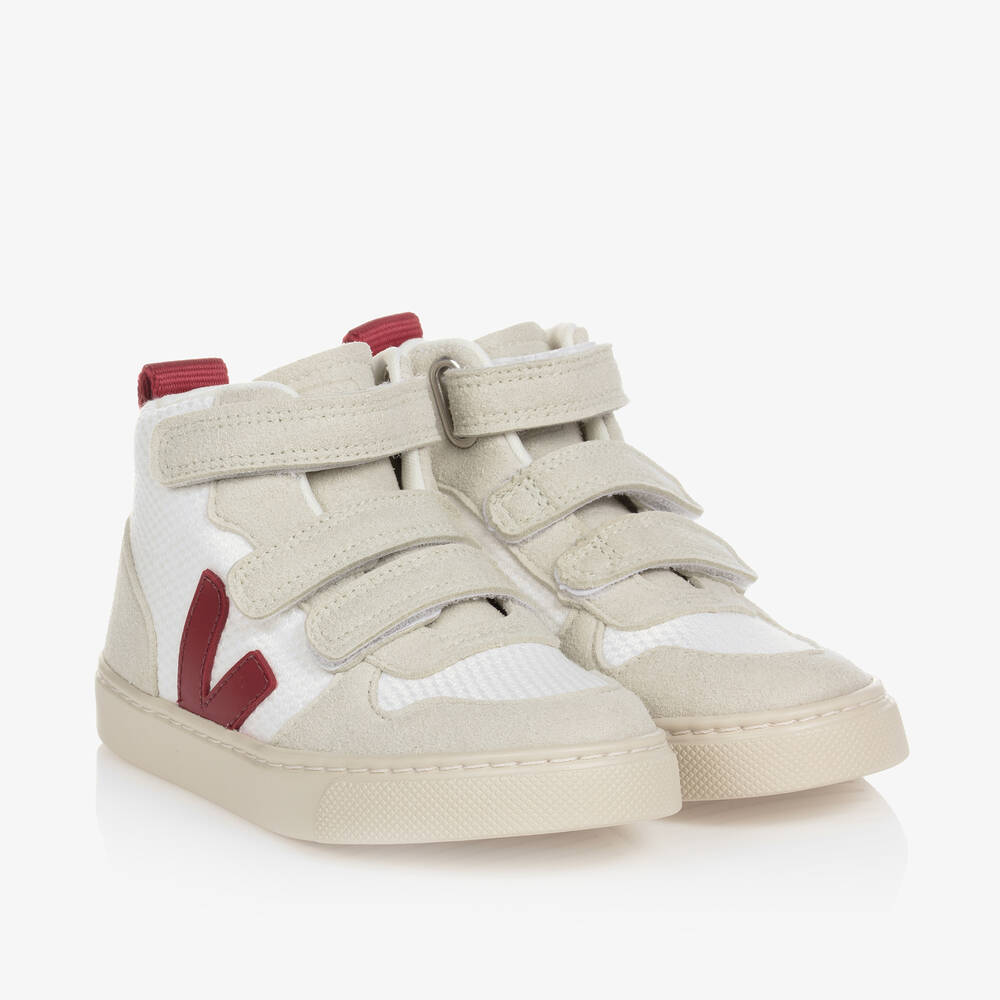 VEJA - V-10 Mid Sneakers in Weiß und Rot | Childrensalon