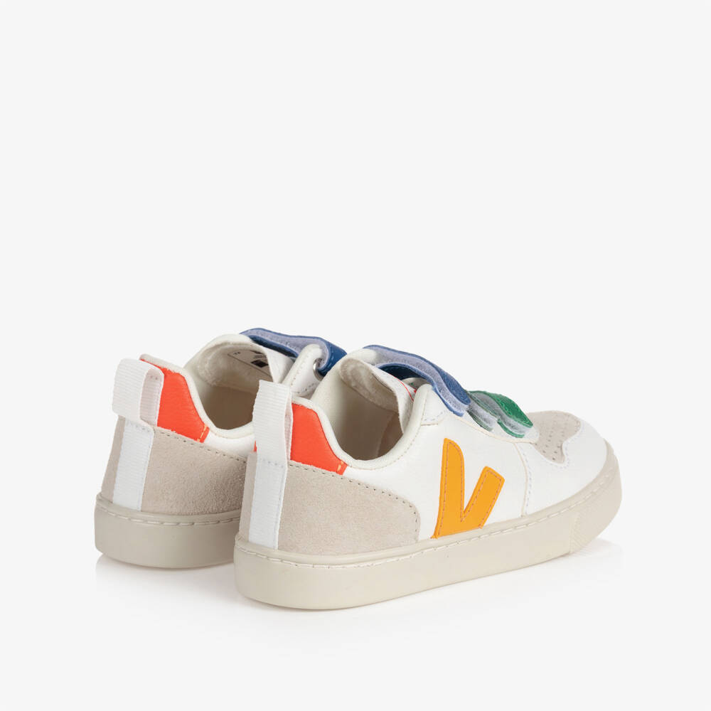 VEJA-White & Yellow Leather V-10 Velcro Trainers | Childrensalon Outlet