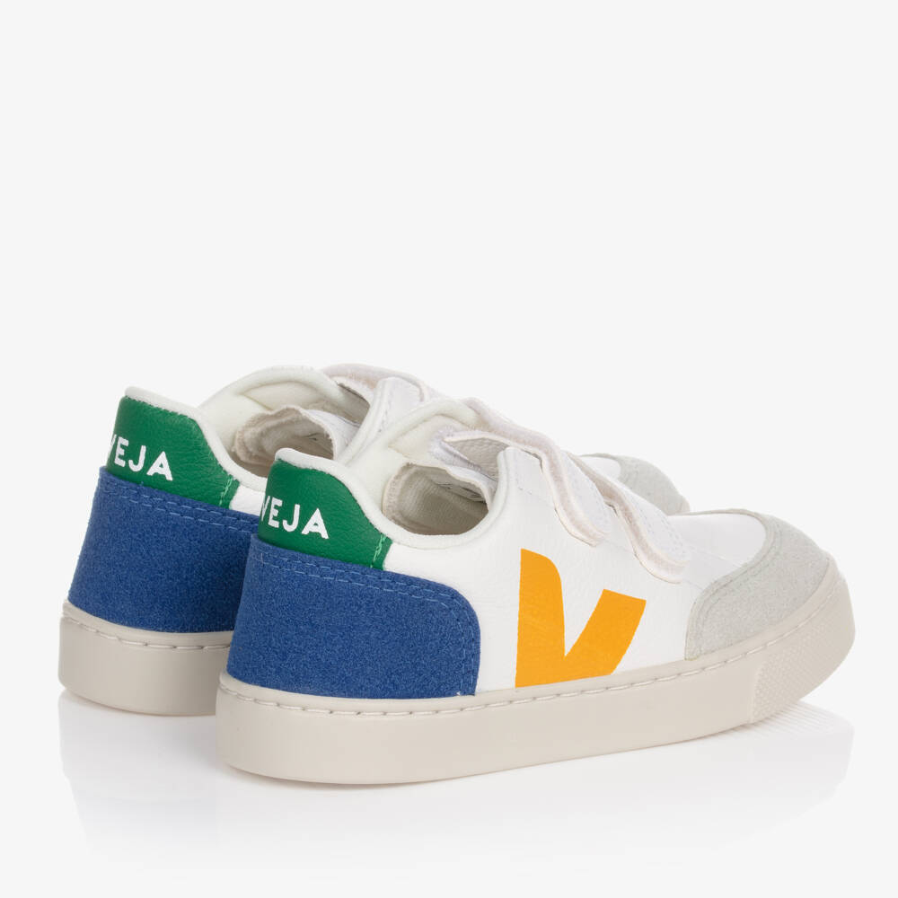 VEJA-White & Yellow Leather Velcro V-12 Trainers | Childrensalon Outlet