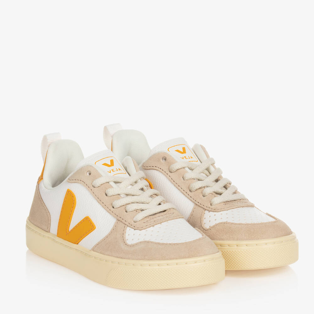 VEJA - Baskets blanches et jaunes V-10 | Childrensalon