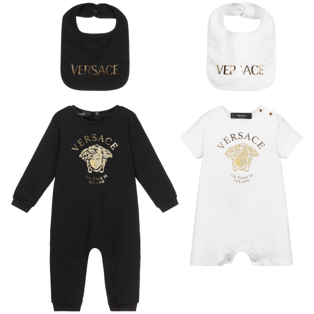 Versace - هدية طقم بيبي غرو 4 قطع قطن جيرسي لون أسود وأبيض | Childrensalon
