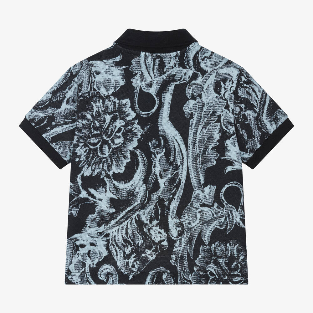 Versace-Baby Boys Blue Barocco Stencil Polo Shirt | Childrensalon Outlet