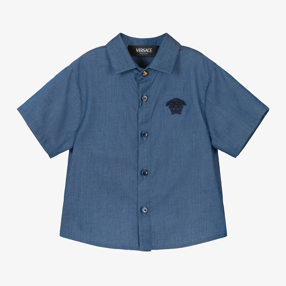 Versace-Baby Boys Blue Chambray Medusa Shirt | Childrensalon Outlet