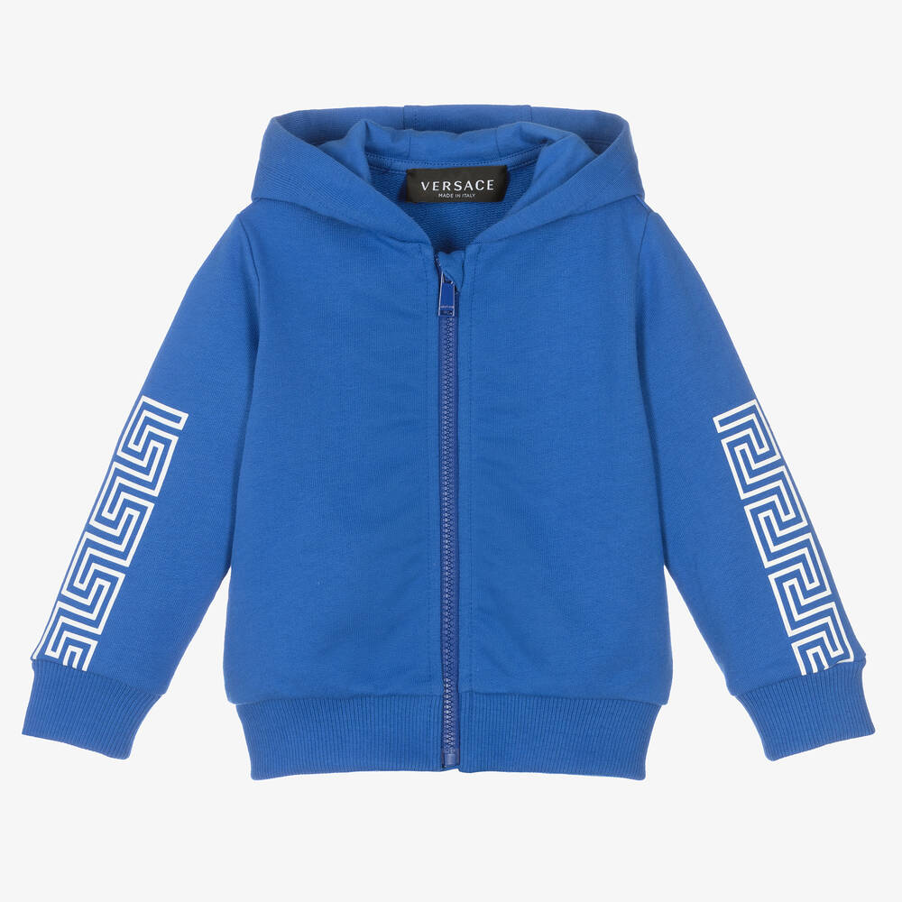 Versace Baby Boys Blue Cotton Hooded Zip Up Top Childrensalon Outlet