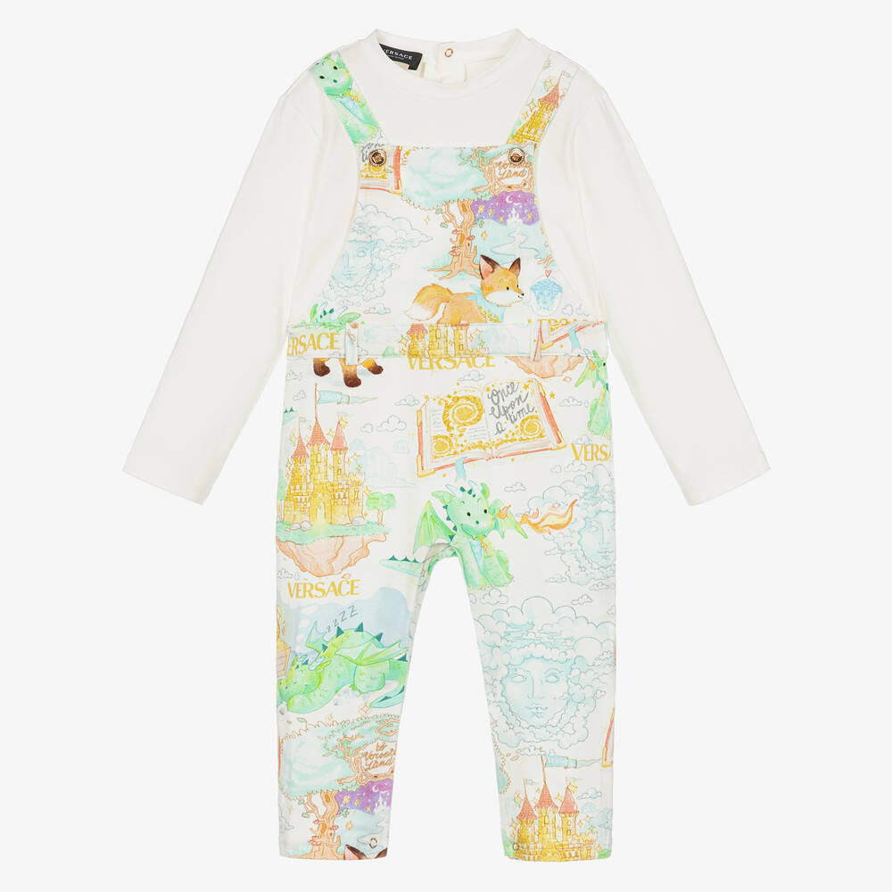 Versace-أوفرول رومبر قطن جيرسي لون أزرق للمواليد | Childrensalon Outlet