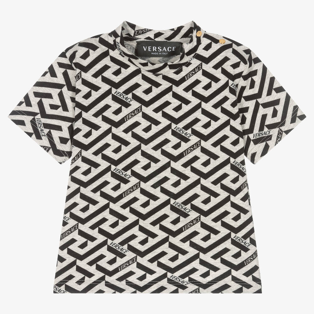 Versace - T-shirt gris et noir La Greca bébé | Childrensalon