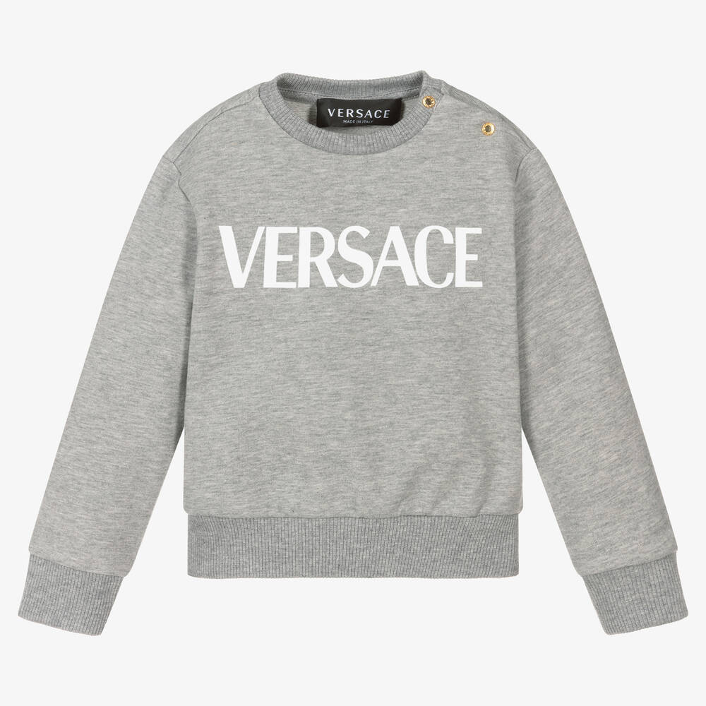 Versace - سويتشيرت أطفال ولادي قطن جيرسي لون رمادي وأبيض | Childrensalon