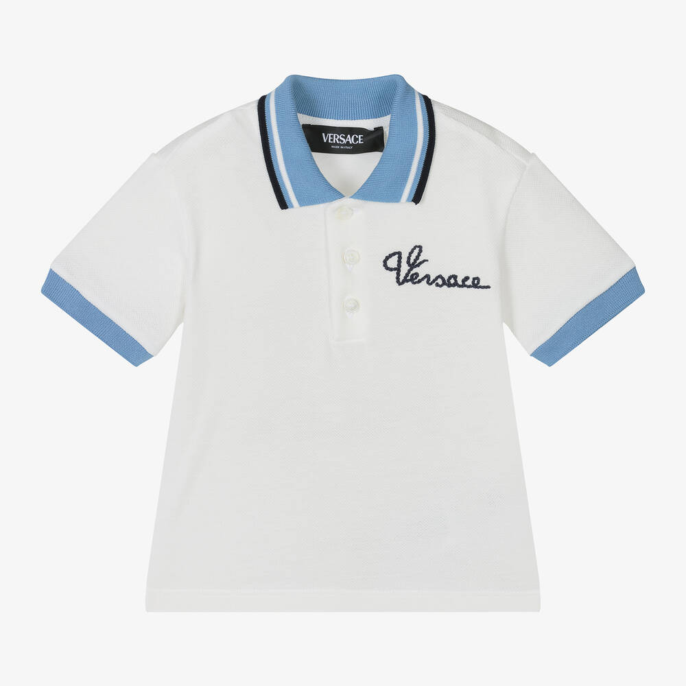Versace-Baby Boys Ivory Cotton Piqué Polo Shirt | Childrensalon Outlet