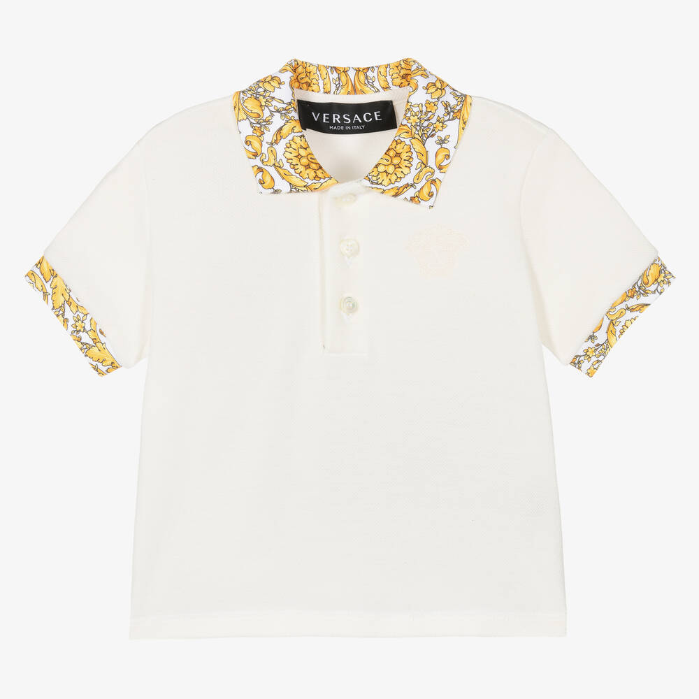 Versace-Baby Boys Ivory & Gold Barocco Polo Shirt | Childrensalon Outlet