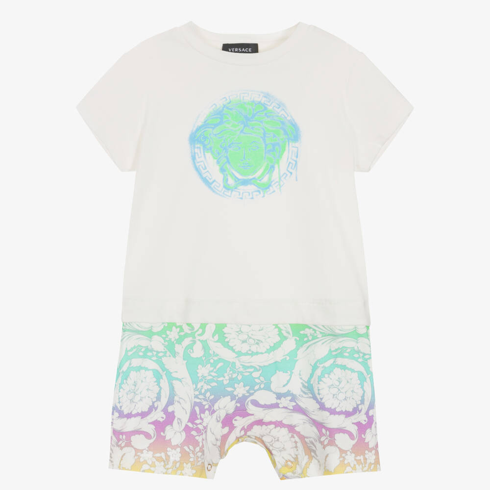 Versace - Barboteuse bleue Barocco et Medusa | Childrensalon