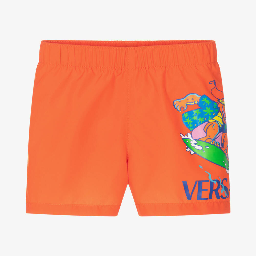 Versace - Baby Boys Orange Crocodile Swim Shorts | Childrensalon