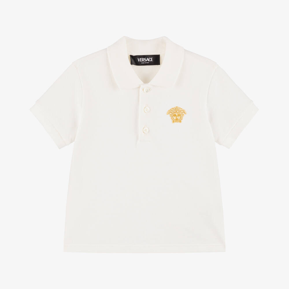 Versace-Baby Boys White Cotton Polo Shirt With Medusa | Childrensalon Outlet