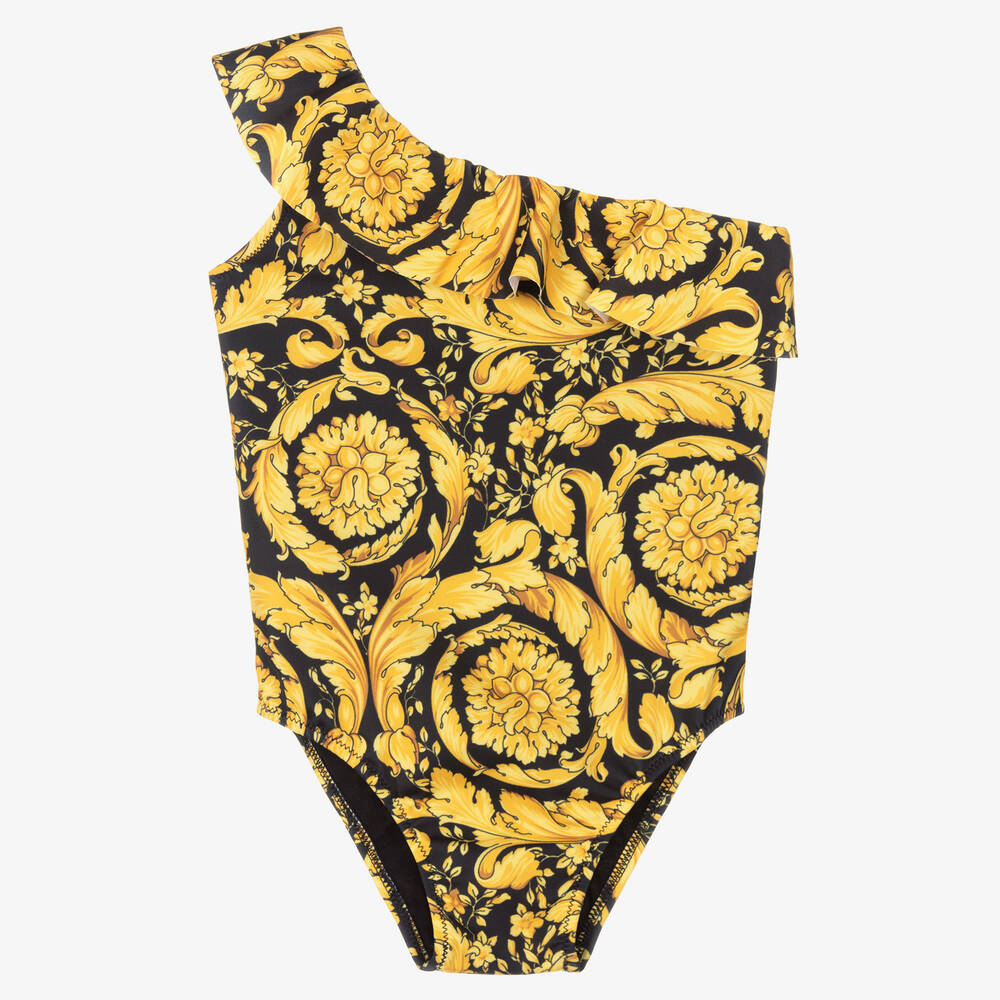 Versace - Baby Girls Black & Gold Barocco Swimsuit | Childrensalon