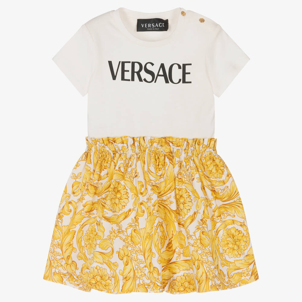Versace - Baby Girls Ivory & Gold Barocco Dress | Childrensalon