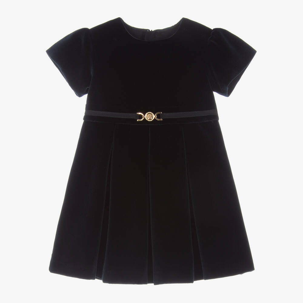 Versace-Baby Girls Navy Blue Velvet Dress | Childrensalon Outlet