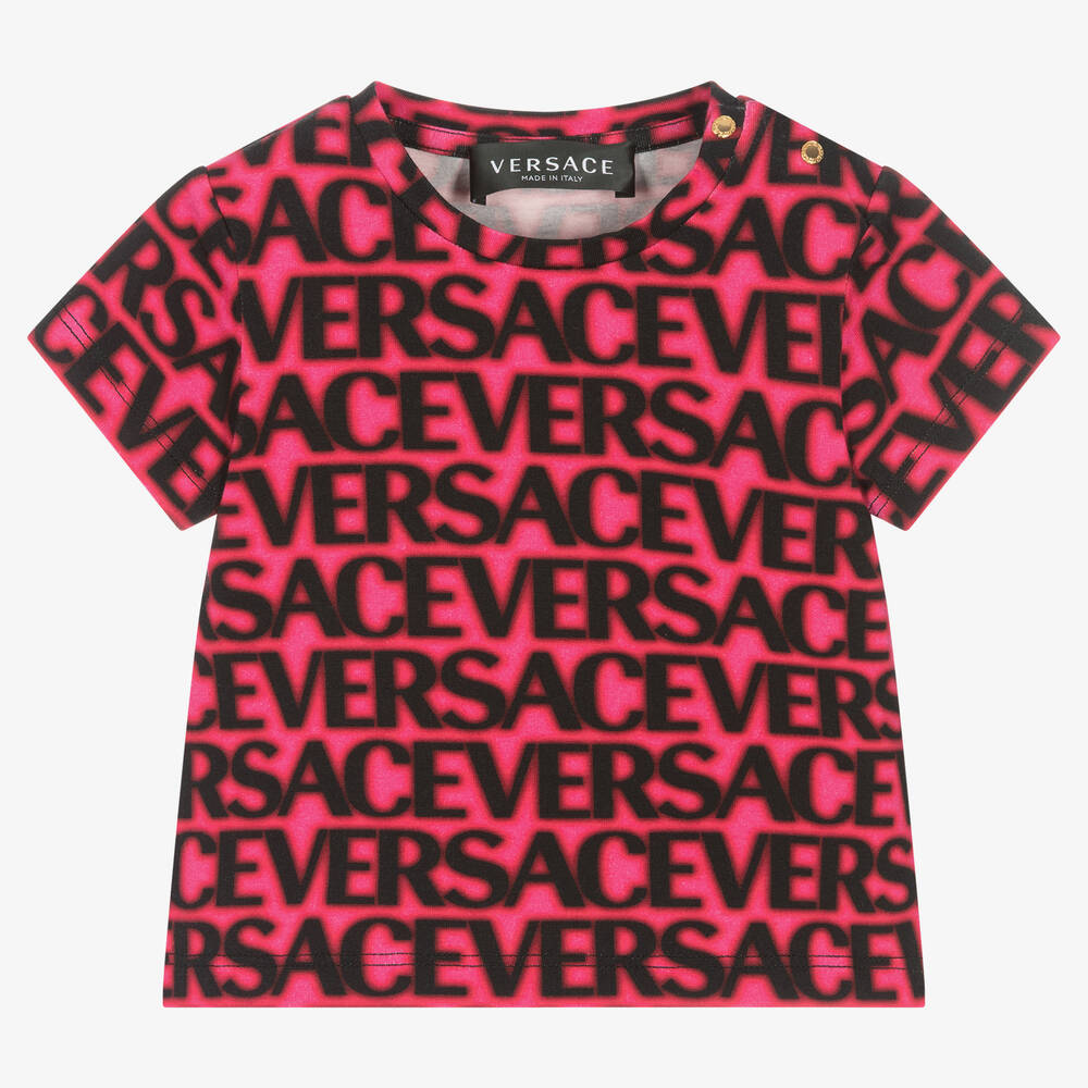 Versace - Baby Girls Pink Cotton Logo T-Shirt | Childrensalon
