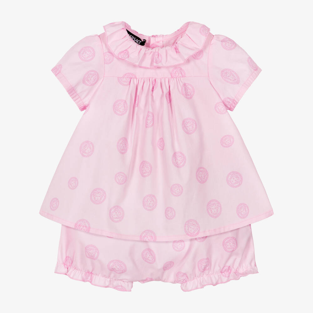 Versace-Baby Girls Pink Cotton Medusa Shorts Set | Childrensalon Outlet