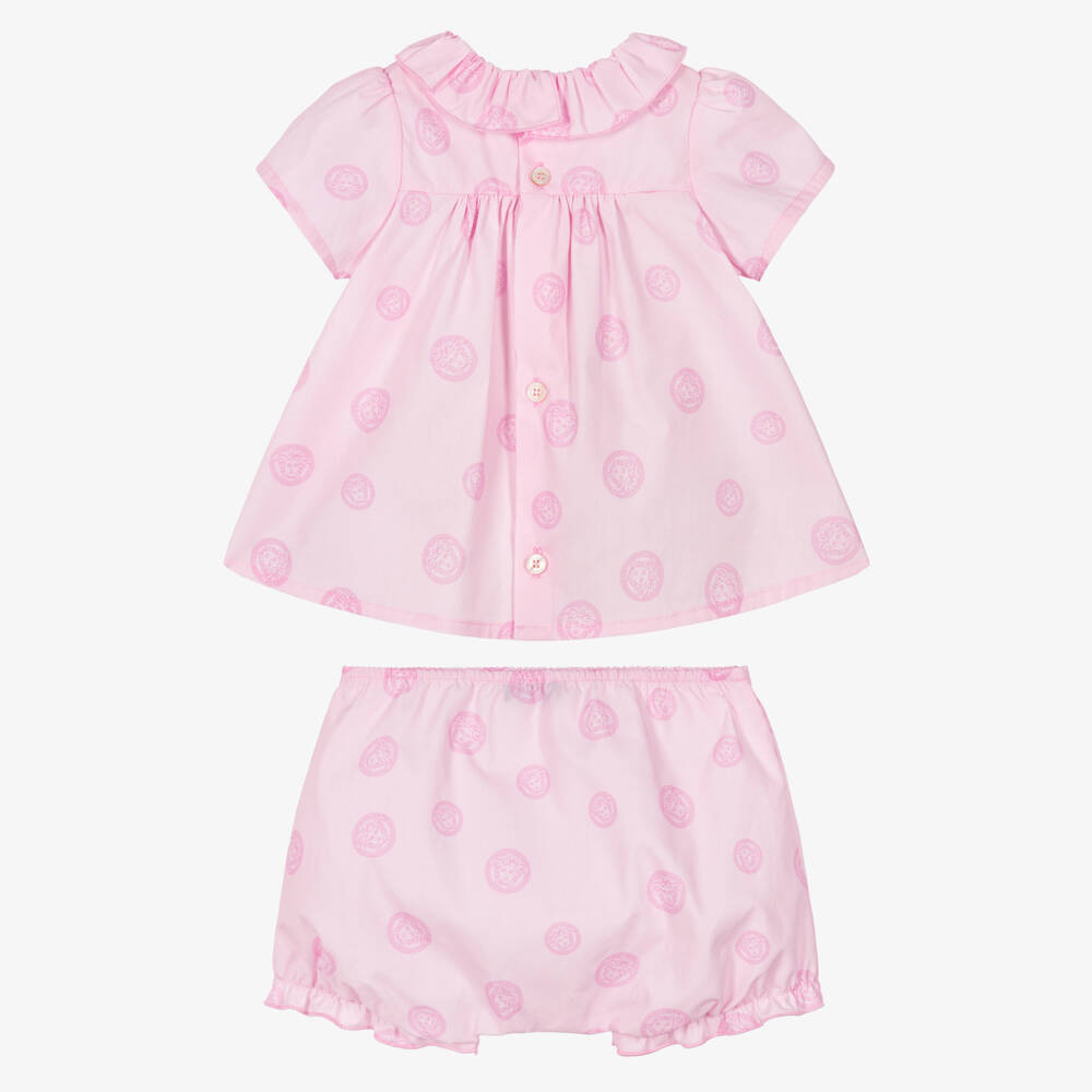 Versace-Baby Girls Pink Cotton Medusa Shorts Set | Childrensalon Outlet