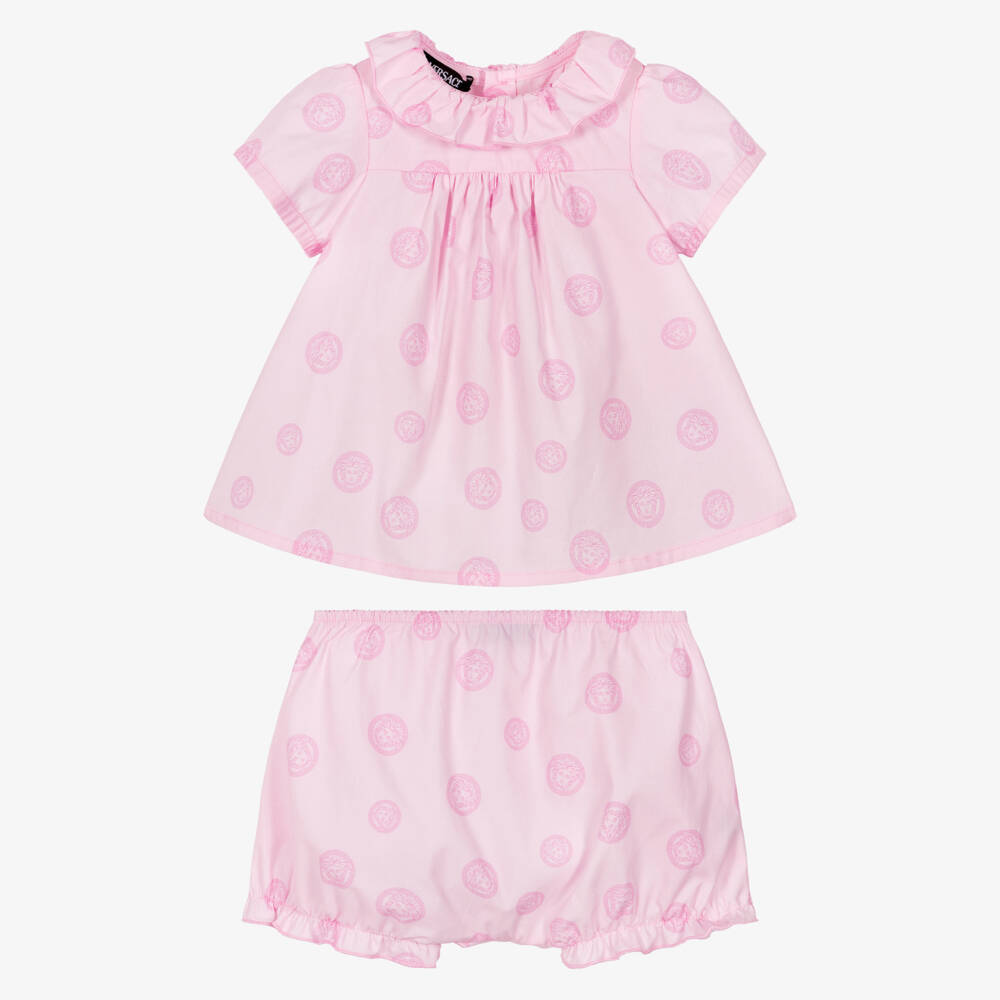 Versace-Baby Girls Pink Cotton Medusa Shorts Set | Childrensalon Outlet