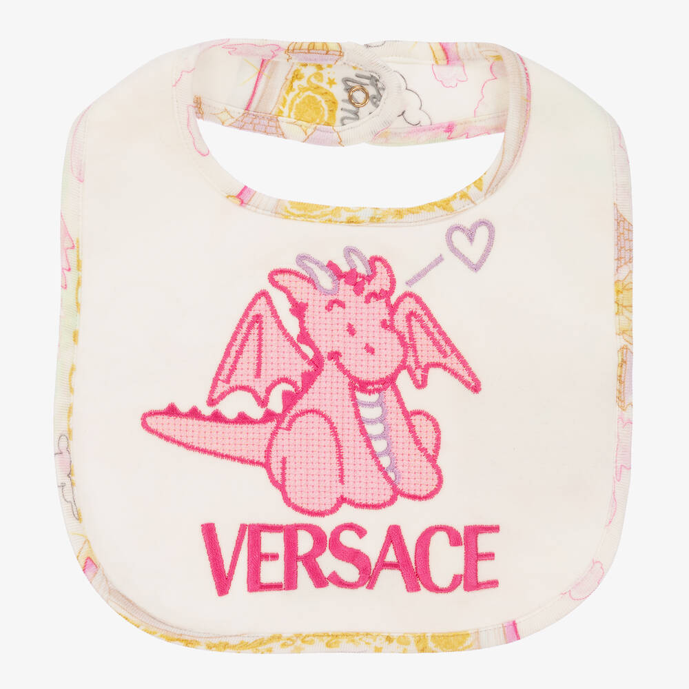 Versace - مريلة قطن جيرسي لون زهري للمولودات | Childrensalon