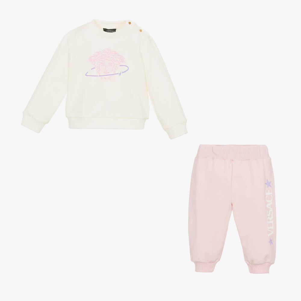 Versace-Кремовый топ и розовые брюки из хлопка | Childrensalon Outlet