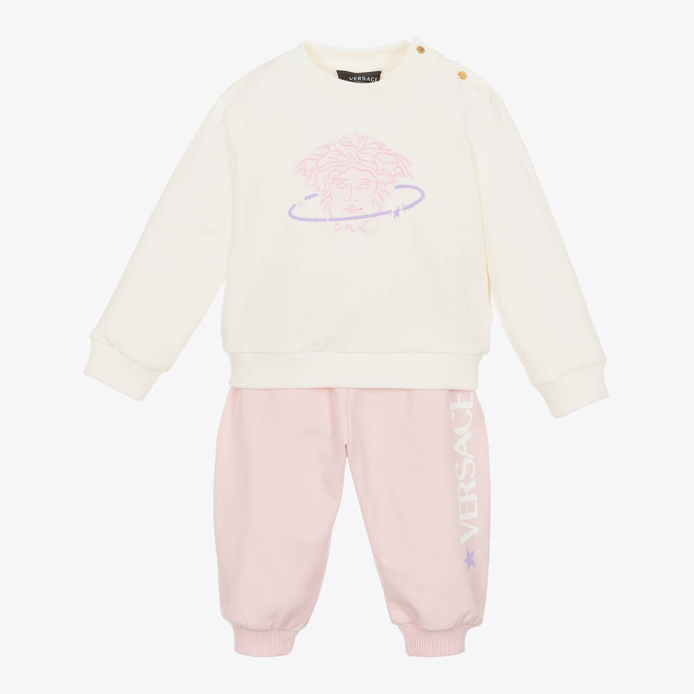 Versace - Ensemble pantalon rose et ivoire | Childrensalon