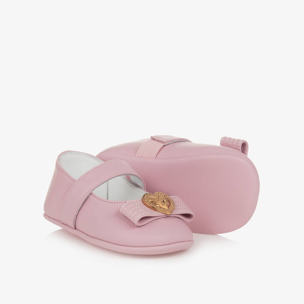 Versace-Baby Girls Pink Leather Ballerina Shoes | Childrensalon Outlet