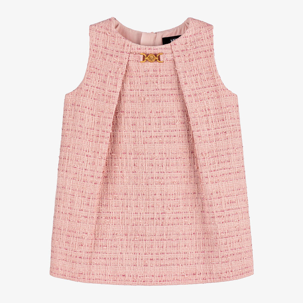 Versace-Baby Girls Pink Tweed Sleeveless Dress | Childrensalon Outlet