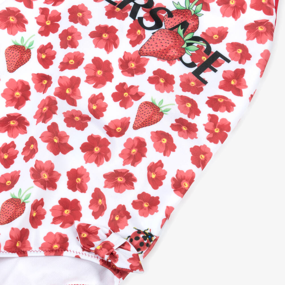 Versace-Baby Girls Red Floral Strawberry Swimsuit | Childrensalon Outlet