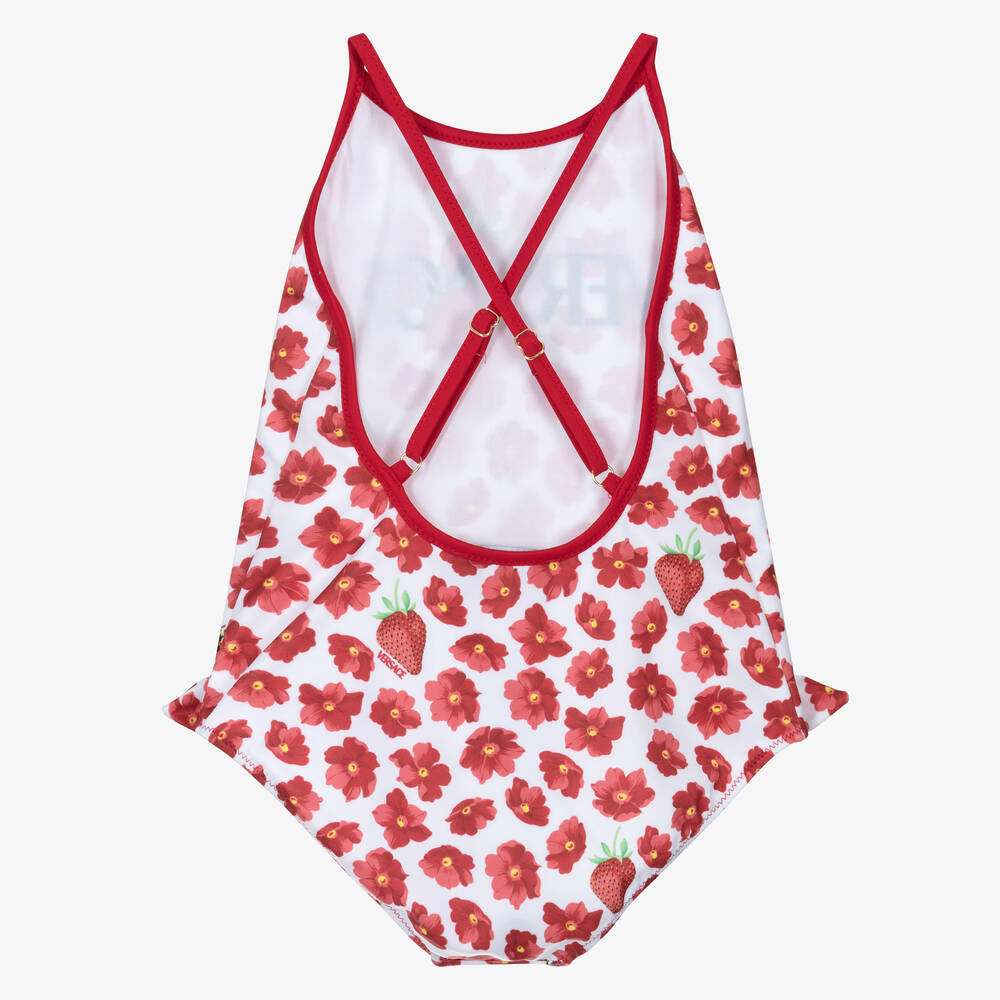 Versace-Baby Girls Red Floral Strawberry Swimsuit | Childrensalon Outlet